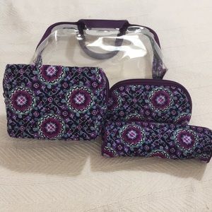 Vera Bradley 4 Piece Cosmetics Set. NWOT. Iconic Case Set.  Lilac Medallion.